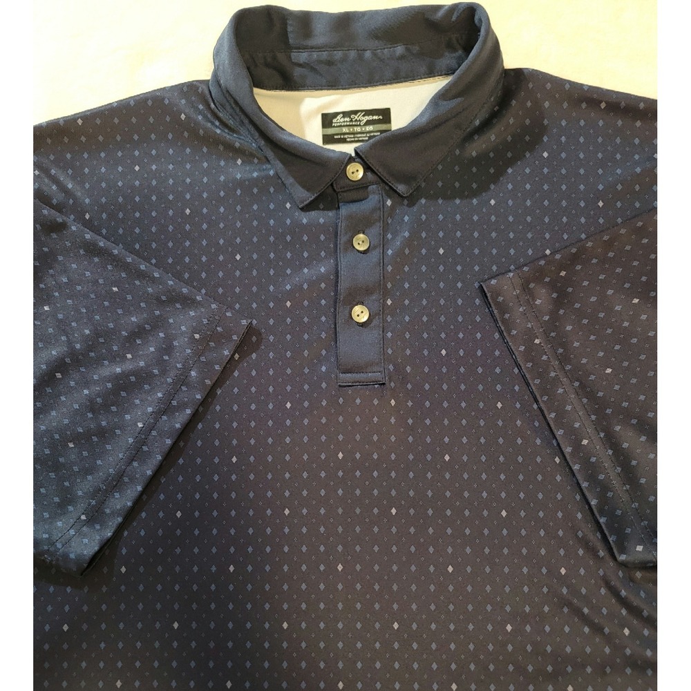Ben Hogan Performance Polo Shirt Mens XL Navy Blue Geometric Diamond Golf Top - Picture 12 of 12